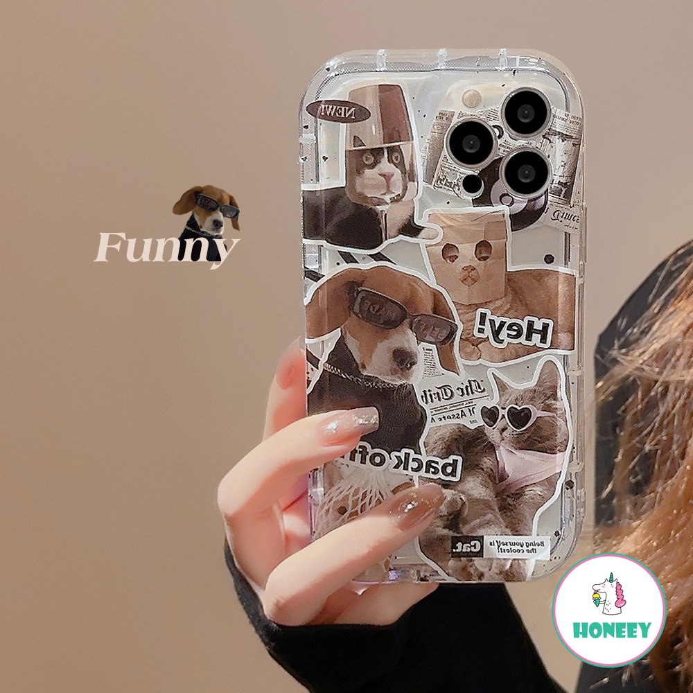 IPHONE Retro Lucu Musim Panas Kacamata Hitam Puppy Cat Casing Ponsel Jernih Untuk Iphone14 13 12 11 Pro Max14 Plus Airbag Casing Ponsel Lucu Soft Cover