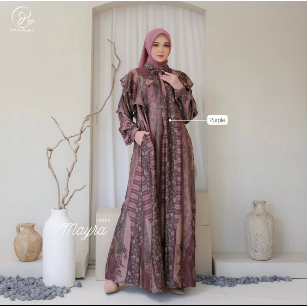 Mayra Dress - Gamis Terbaru Diora Silk Dress Wanita Lengan Panjang Ruffle Maxidress Kekinian LD 110 cm