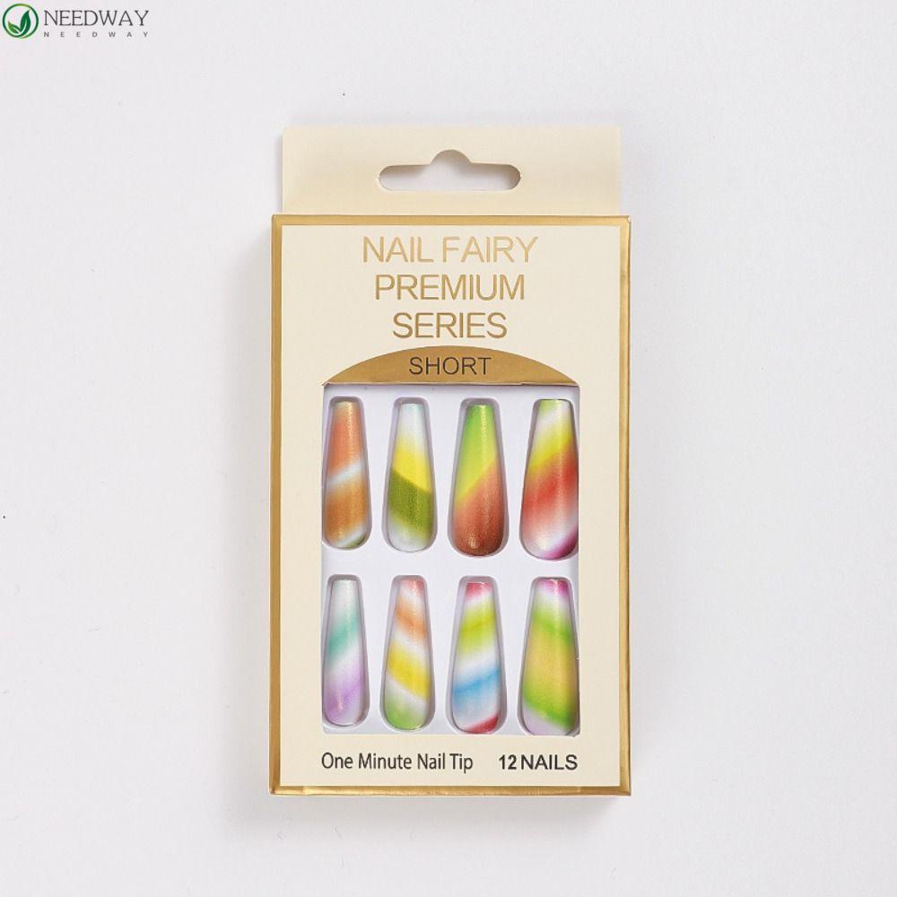 Needway Tambalan Kuku Panjang Mix Gaya DIY Detachable Ultra-Thin Gradient Rainbow Color Tekan Pada Tips Kuku Penuh Penutup Nail Art Tips