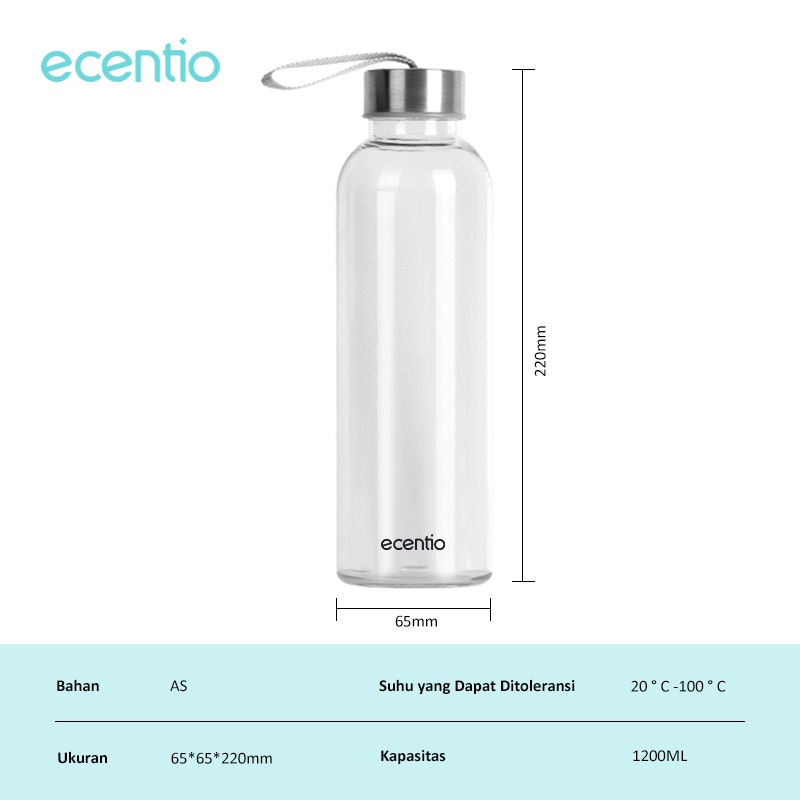 ecentio botol minum /500ml bening water Botol plastik Lanyard Botol Air Sederhana