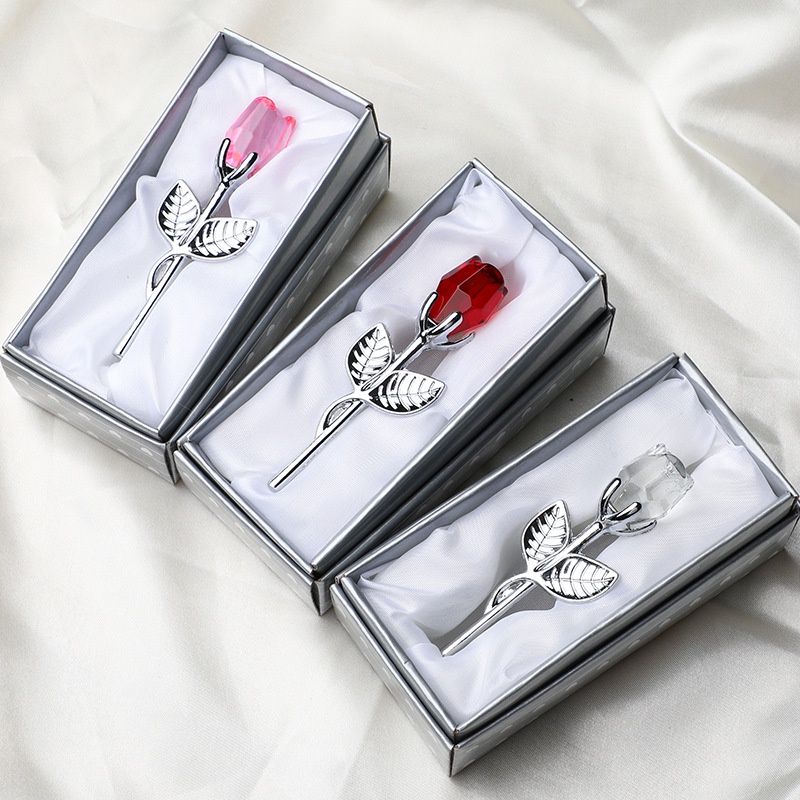 ღ Crystal Glass Rose Flower With Box Artificial Flower Mini Forever Red Gold Artificial Rose For Girlfriend Wedding Gift For Guest Mothers Day Gift