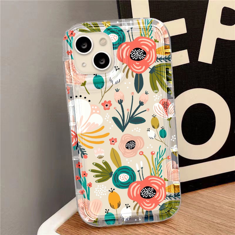 IPHONE Casing Ponsel Kartun Bunga Kompatibel Untuk Iphone7Plus8Plus6Plus11 14 13 12 Pro MAX XR X XS MAX SE Airbag Shockproof Cover