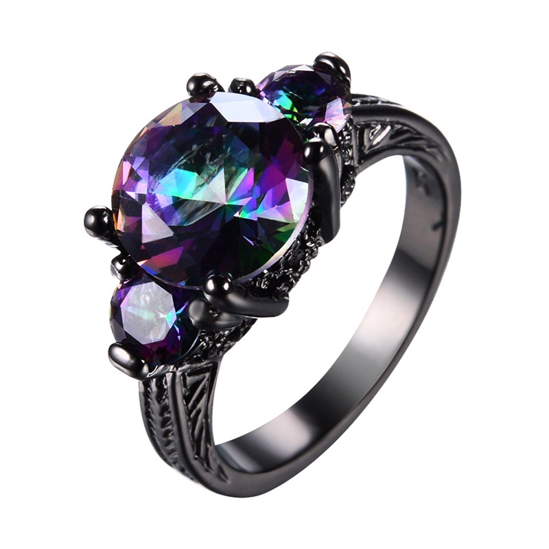 Fashion Wanita Cincin Berlian Hitam, Pertunangan Putaran Potong Zirkon Wanita Pernikahan Rings Perhiasan Rings For Woman Full Diamond Ladies Ring