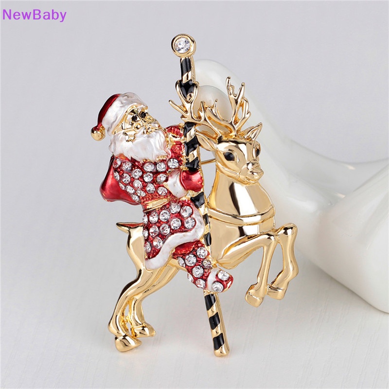 Newbaby 1pc Indah Santa Claus Rusa Berlian Imitasi Hadiah Natal Bros Pin Kerah Korsase 1pc Fashion Santa Claus Rusa Berlian Imitasi Hadiah Natal Bros Pin Kerah Korsase 1pc S Baru