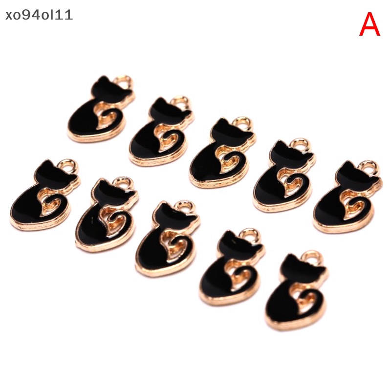 Xo 10Pcs /Set Enamel Alloy Kucing Ch Liontin Menemukan Perhiasan DIY Craft Membuat Hadiah OL
