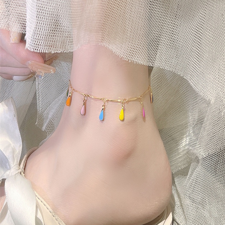 Gelang Kaki Enamel Fashion Warna-Warni Kepribadian Perempuan Hiasan Kaki Musim Panas Baru Perhiasan Trendi