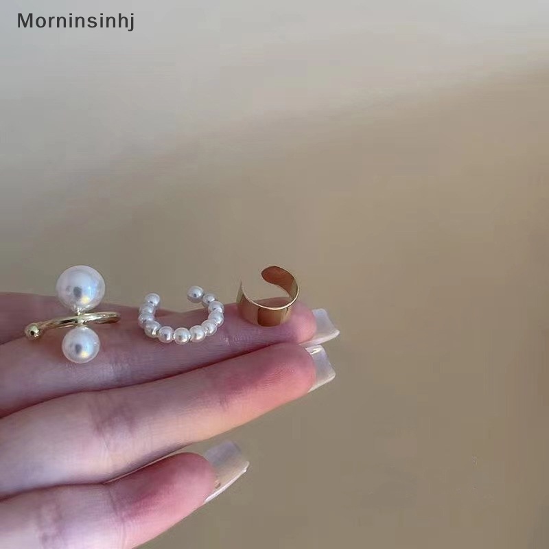 Mornin 3Pcs /Set Klip Anting Wanita Minimalis Fashion Tulang Rawan Hoop Earrings Set Ear Cuff Palsu Clip On Earring id