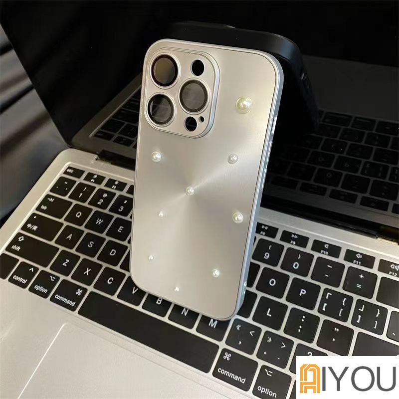 Luxury Laser Case Dengan 3D Mutiara Hati Berlian Imitasi Untuk iPhone 14pro Max13Pro 12 Pro 11motif CD Pelindung Lensa Film PC Hard Ultra Tipis Cover Untuk Iphone14