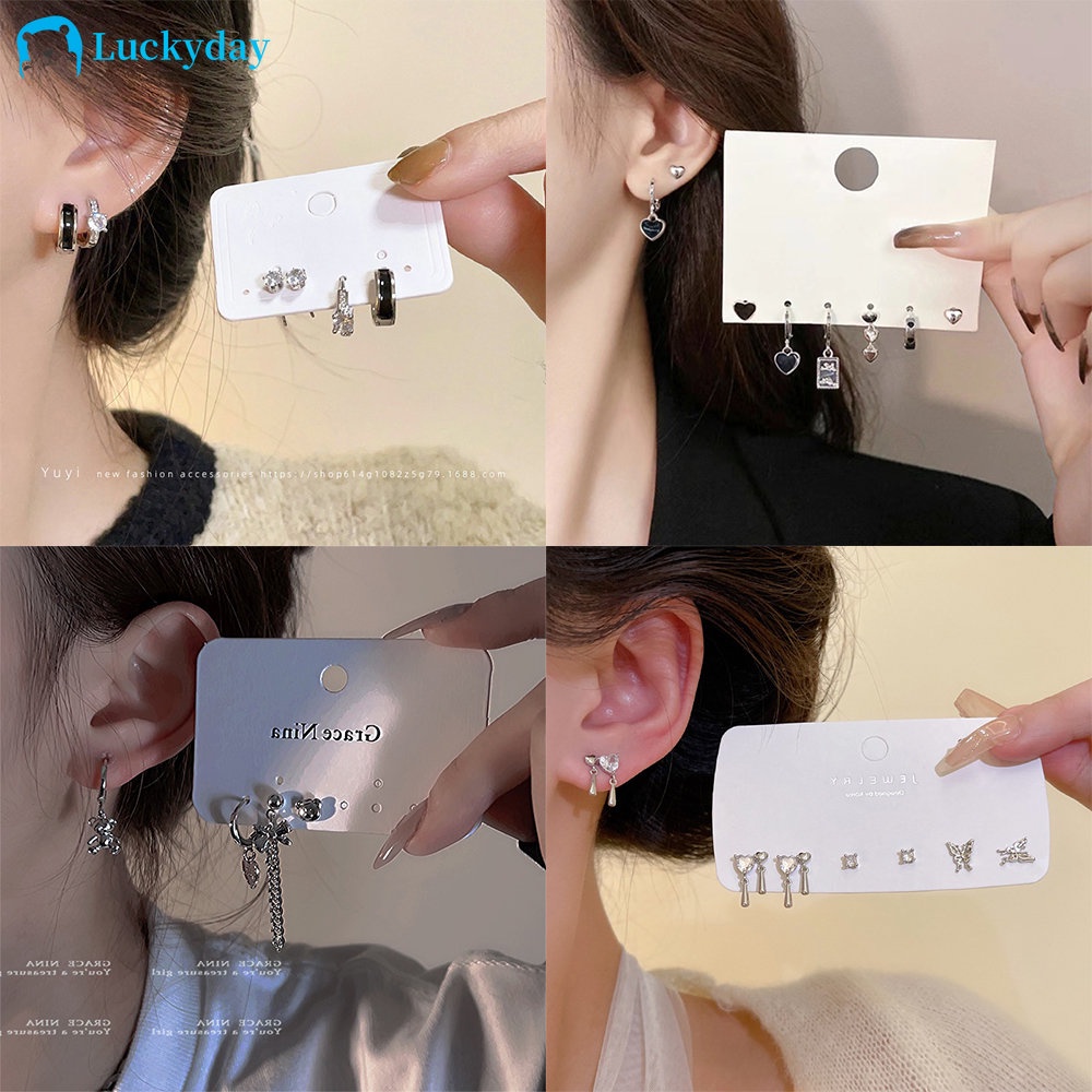 Yeezii Fashion Mutiara Kristal Hati Kupu-Kupu Anting Set Untuk Wanita Hypoallergenic Elegan Perak Kartun Stud Earring Perhiasan Aksesoris