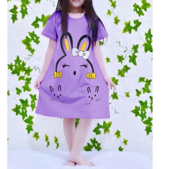 Dress/daster anak cute Bunny 3-12 tahun/baju anak perempuan - Kuning, M