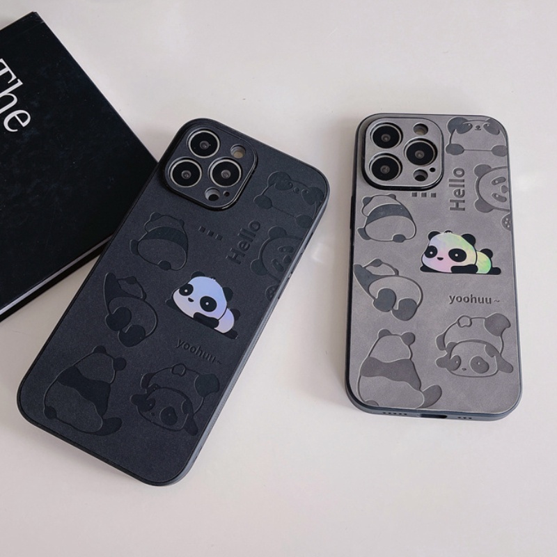 IPHONE Kartun Panda Casing Mewah Laser Ponsel Penutup Belakang Untuk Iphone14 13 12 11Pro X XS Max XR Casing Perlindungan Jatuh