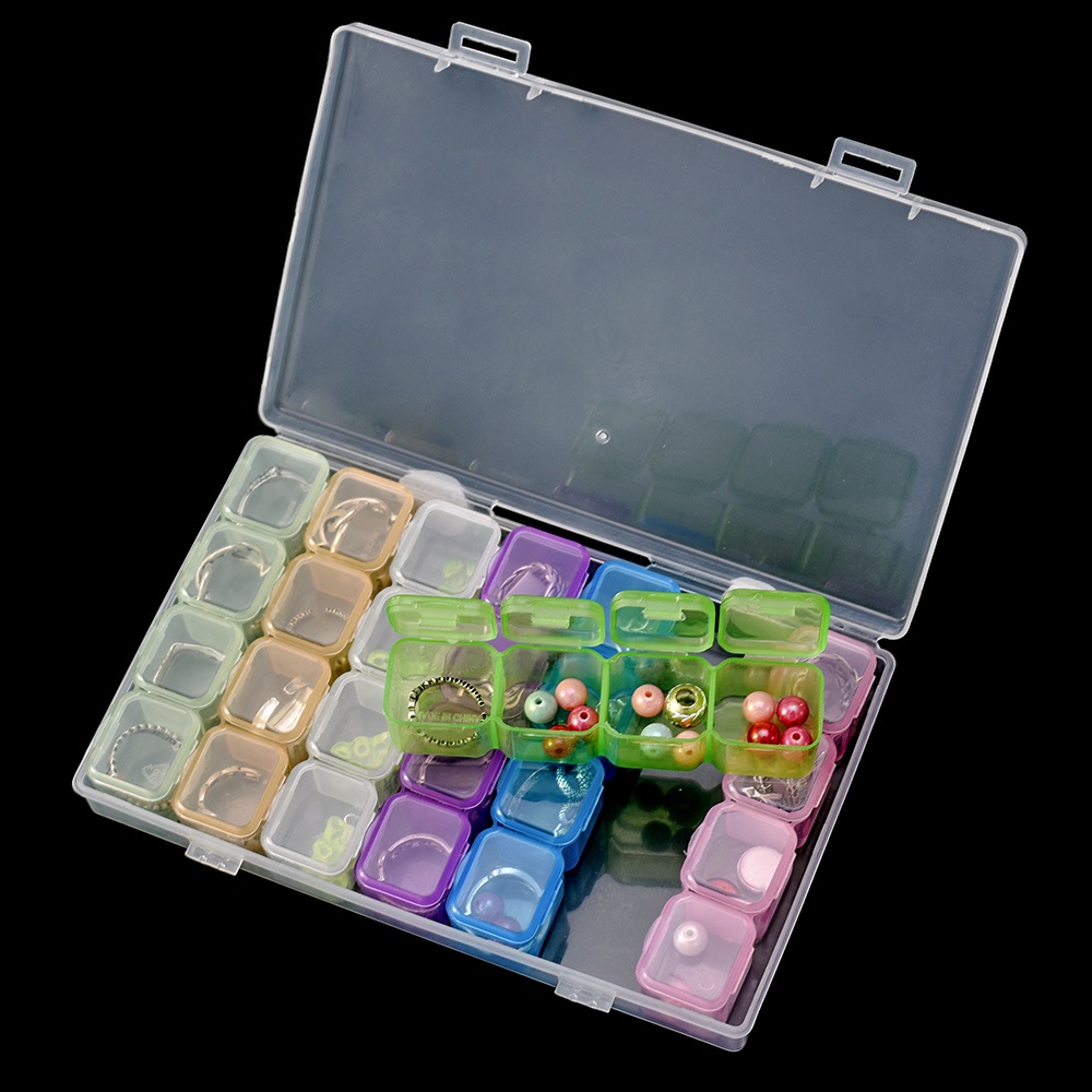 [HOT Sale] Dekorasi Nail Art Wadah Wadah Penyimpanan Plastik Transparan Bening Organizer Box Tempat Display Perhiasan Serbaguna 28kisi Kotak Perhiasan Warna