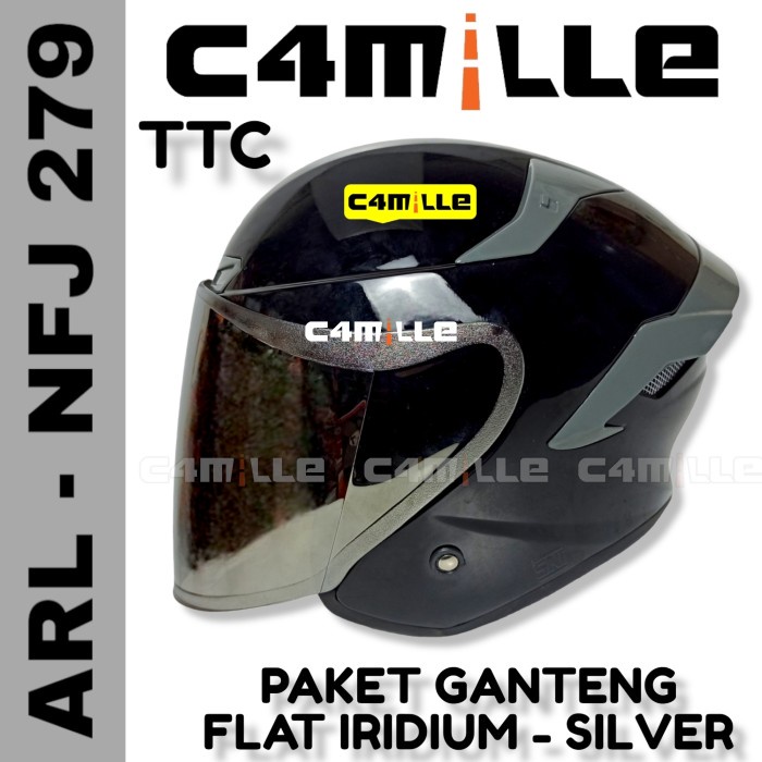 PAKET GANTENG HELM ARL BLACK TT COURSE NFJ KAIROZ 279 TTC HALF FACE - KACA CLEAR