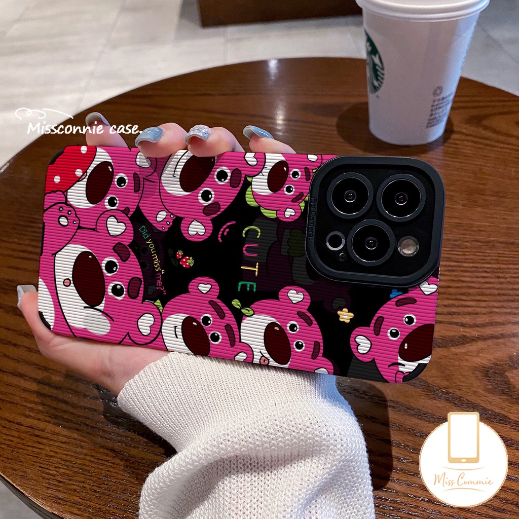 IPHONE Casing Ponsel Tahan Guncangan Tekstur Kulit Mewah Yang Indah Kompatibel Untuk Iphone7 8 Plus11 13 14 7Plus XR 12 Pro MAX X XS MAX Kartun Lucu Manyo Strawberry Bear Cover