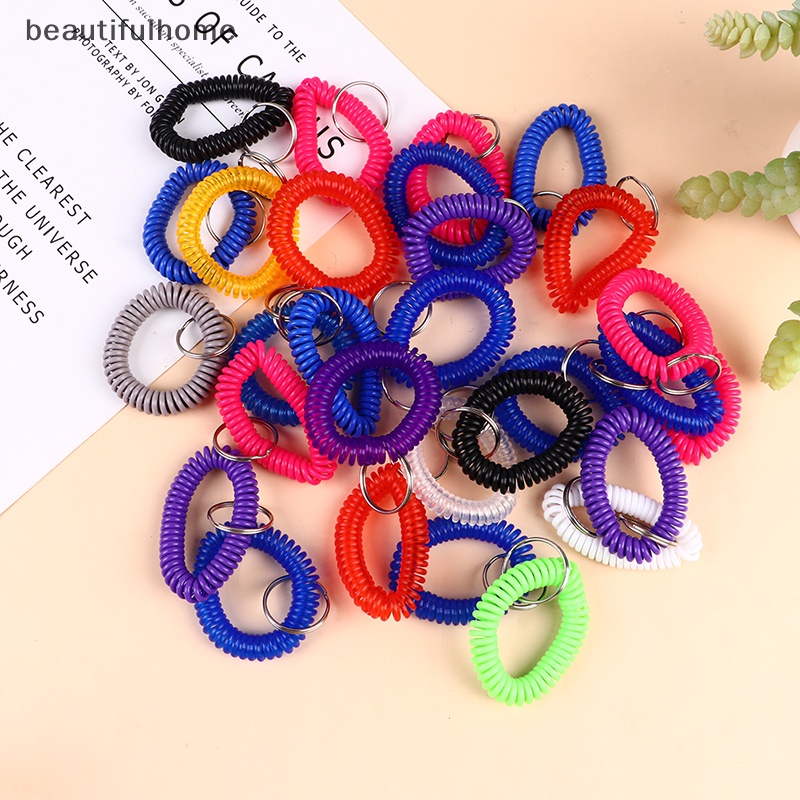 {beautifulhome} 10pcs Serbaguna Stretchable Wristband Keychain Spring Flexible Spiral Elastic Band Bracelet Key Holder Ring Untuk Sauna Gym Olahraga Luar Ruangan Rambut Rings.