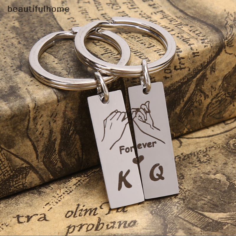 {beautifulhome} 2pcs /set Grafir King Queen Forever Love Keyring Gantungan Kunci Hadiah Untuk Pasangan.