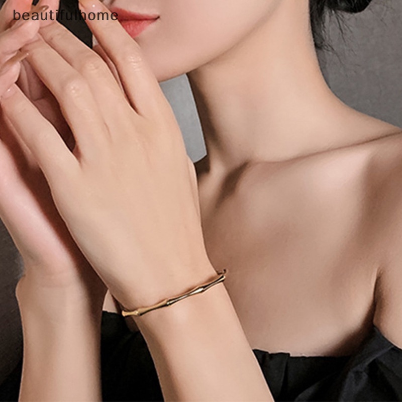 {beautifulhome} Vintage Bambu Bentuk Gelang Bangles Gelang Emas Yang Dapat Disesuaikan Trendi Perhiasan Fashion Wanita Perhiasan Retro Gadis Gelang Yang Tidak Biasa.