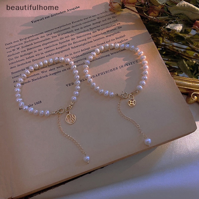 {beautifulhome} Vintage Peri Fashion Wanita Gelang Retro Mutiara Liontin Berongga Tembaga Uang Adjustable Gelang Untuk Wanita Good Luck Perhiasan Rantai Tangan.