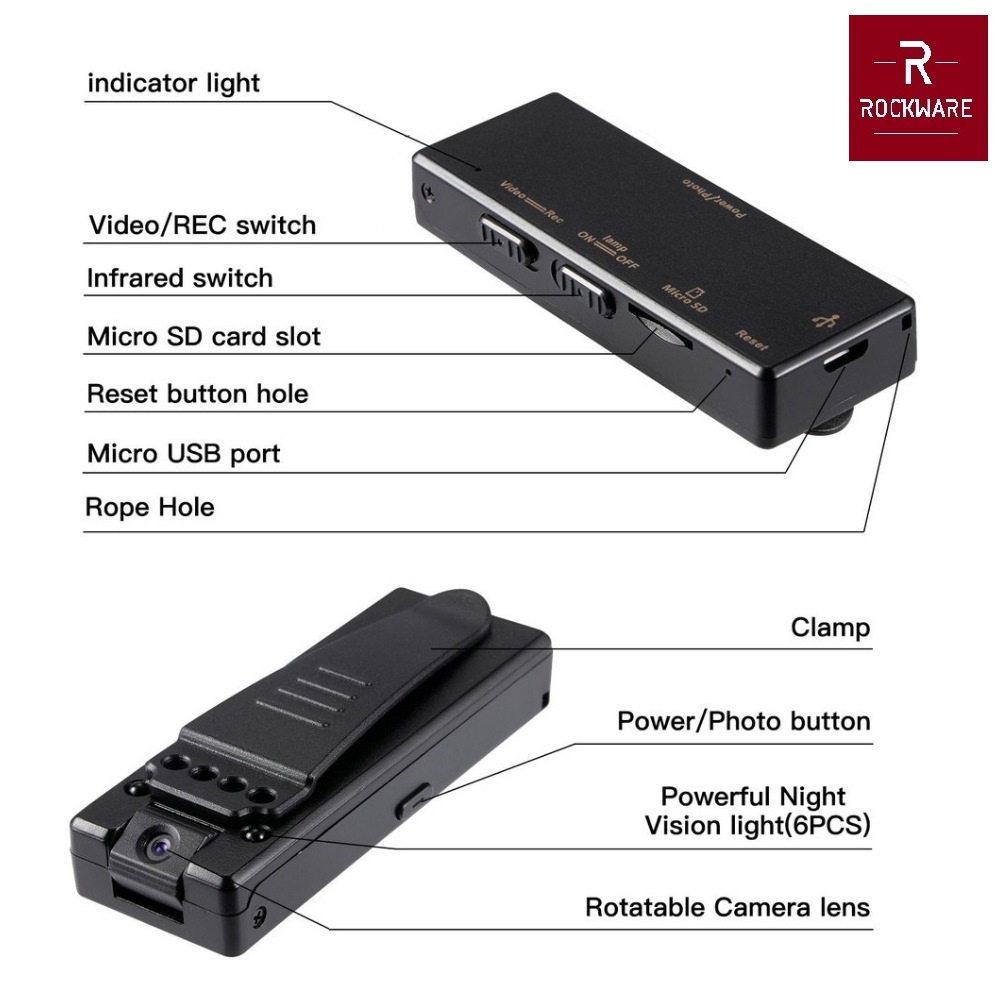 ROCKWARE H92 - Portable Voice Video Recorder - Rotating Camera Lens