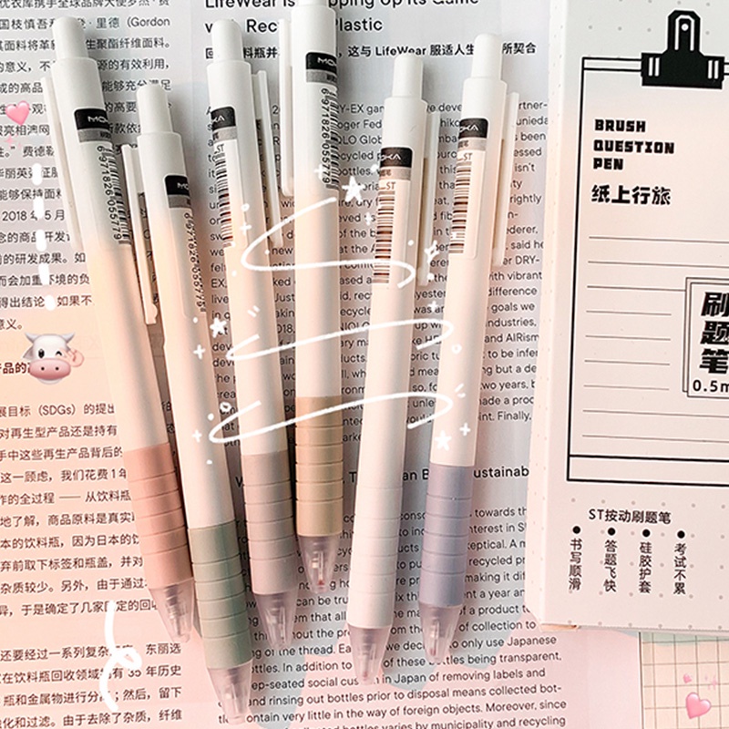 6pcs/set Pena Ujian Siswa Tulis Halus/Pulpen Netral Ringkas Cepat Kering Kualitas Tinggi/Pena Ditarik Tinta Hitam Morandi 0.5mm/Press Gel Signature Pen Alat Tulis