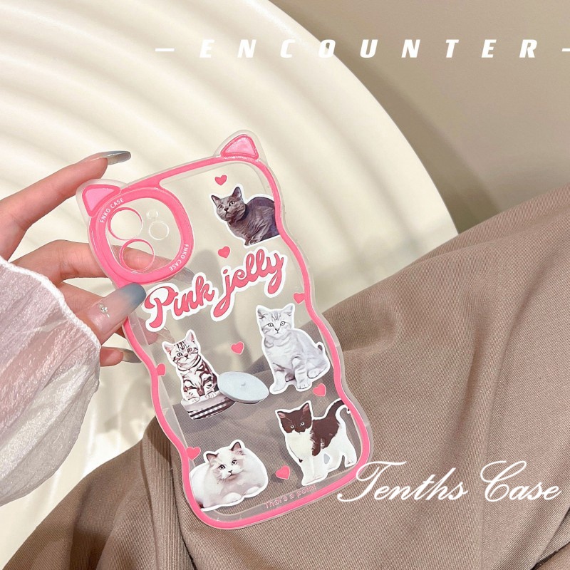 IPHONE Kompatibel Untuk Iphone14 13 12 11 Pro Max X XR Xs Max8 7 6 6s Plus Se2020 Casing Telinga Kucing Gaya Simple Canggih Lovely Kitten Soft Clear Lembut Cover