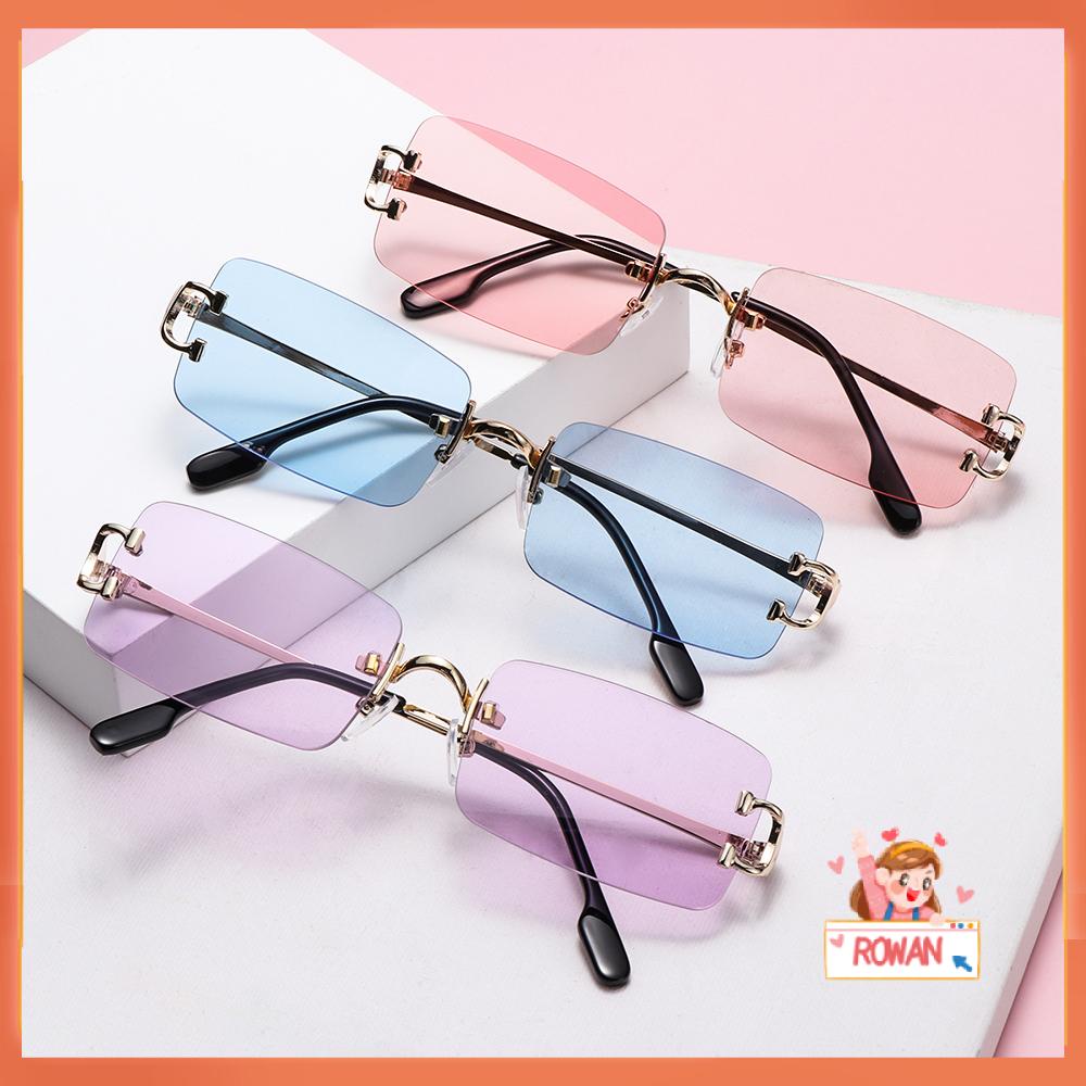 R-flower Retro Rectangular Sunglasses UV 400kacamata Berwarna Transparan Rectangle Glasses