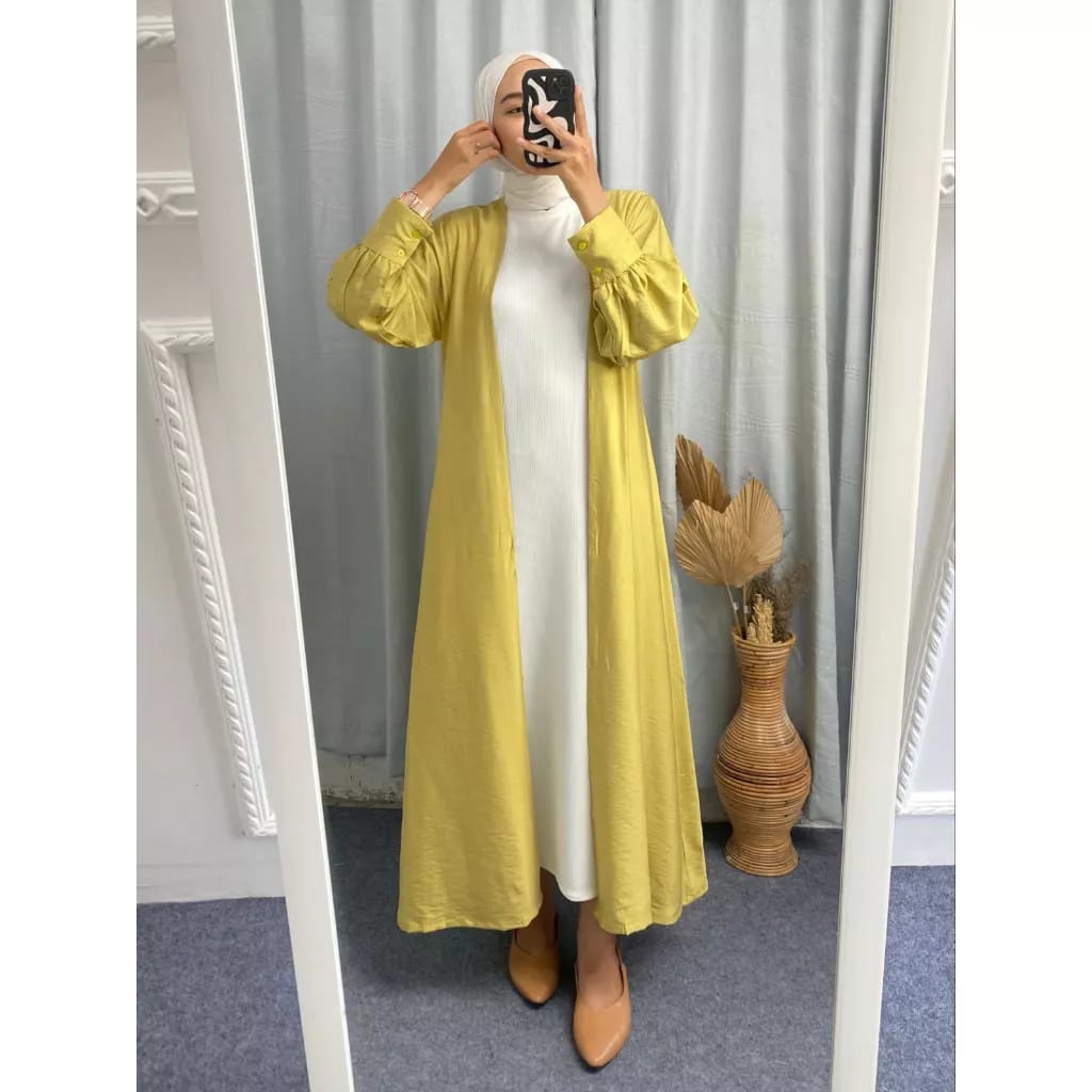 DUBAI OUTHER LONGCARDI OUTER DUBAY POLOLINEN LUARAN MUSLIM CASUAL FORMAL TERBARU KEKINIAN OOTD KOREAN STYLE NEW