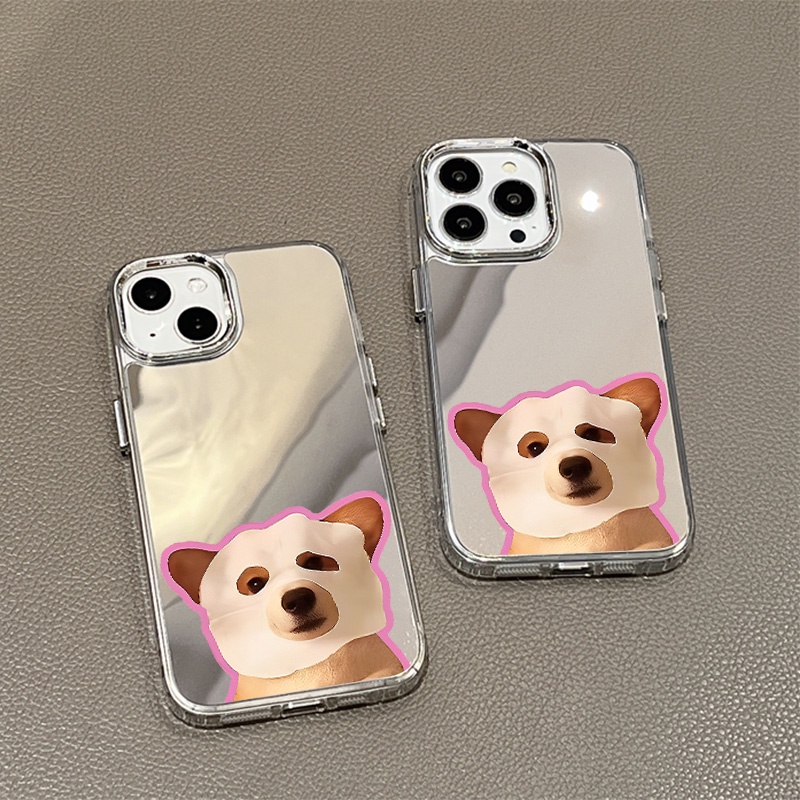 IPHONE Lucu Masker Dog Mirror Phone Case Kompatibel Untuk Iphone11 12 13 14 12Pro 13Pro 14Pro Pro Max XR X XS Max Electroplating Tombol Perlindungan Mirror Cover