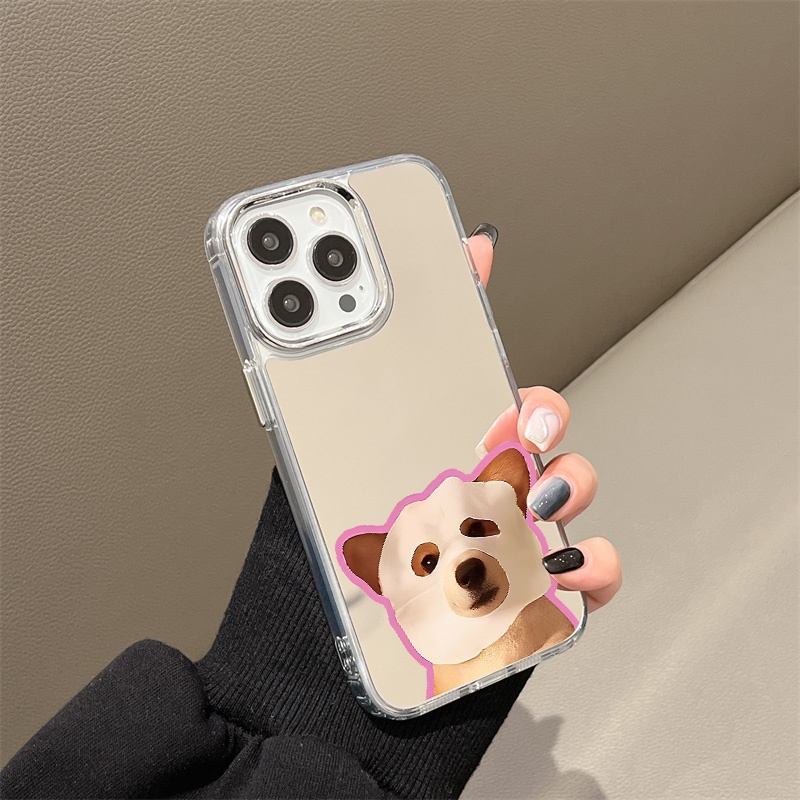 IPHONE Lucu Masker Dog Mirror Phone Case Kompatibel Untuk Iphone11 12 13 14 12Pro 13Pro 14Pro Pro Max XR X XS Max Electroplating Tombol Perlindungan Mirror Cover