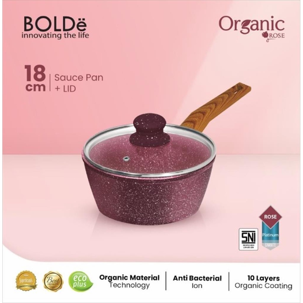 BOLDe Organic ROSE Sauce Pan 18CM - Panci Saus Susu Mie Serbaguna Granite Coating Anti Lengket