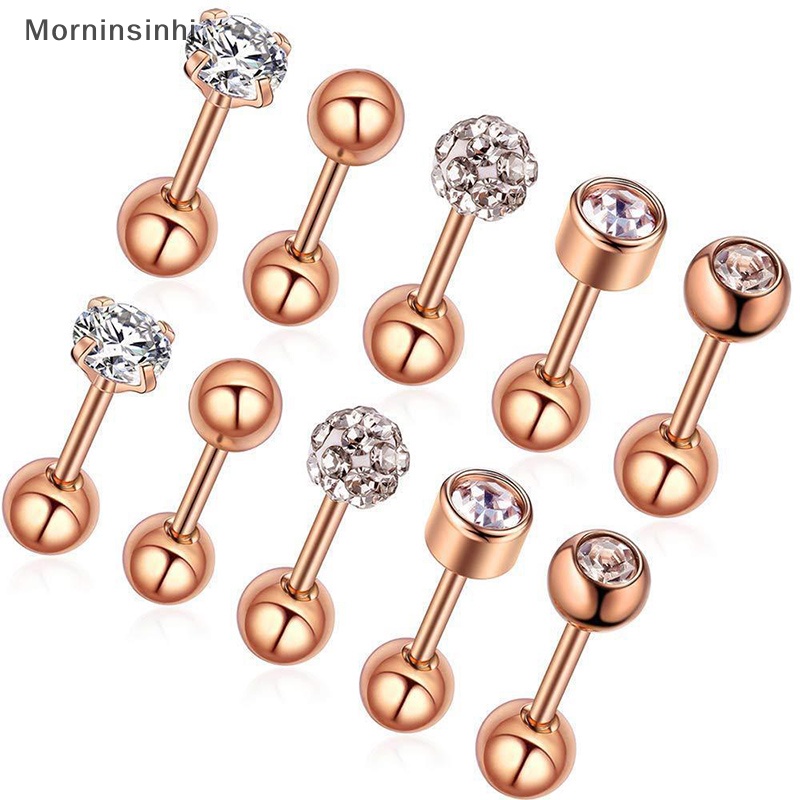 Mornin 10Pcs Stainless Steel Tulang Rawan Telinga Tragus Helix Stud Kristal Perhiasan id