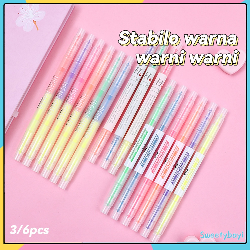 SweetyBayi Highlighter pen Stabilo warna warni stabilo panjang dua kepala