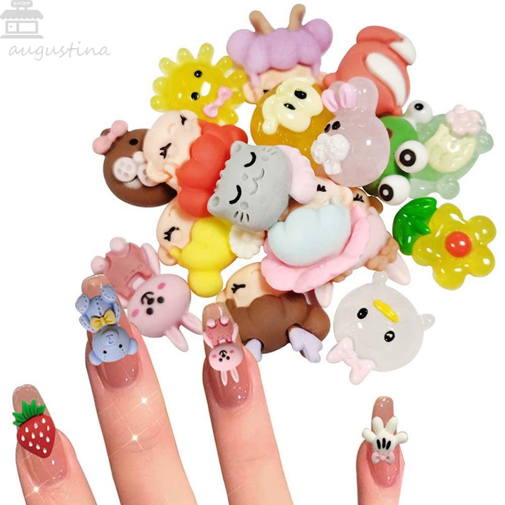 Agustina 3D Nail Art Dekorasi Charms Kartun Kelinci Beruang Bentuk Hewan Ornamen DIY