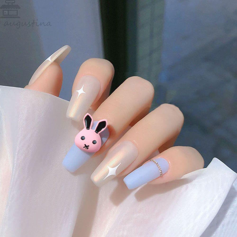 AUGUSTINA Agustinina Dekorasi Kuku Kelinci Fashion Pink Resin Manicure Kartun Nail Jewelry