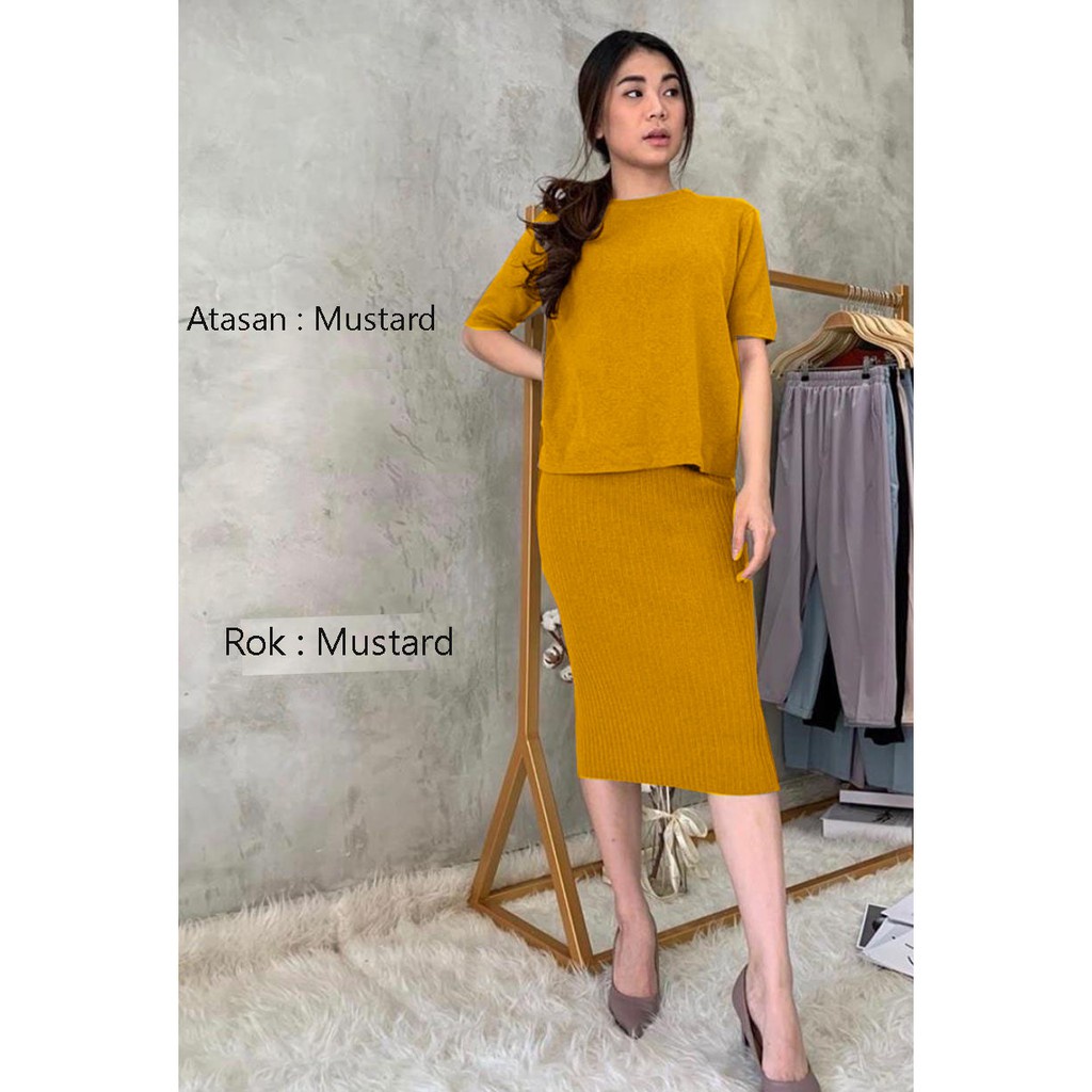 Rok midi &amp; atasan wanita knit, Dijual terpisah atasan dan bawahan (R70, B102)