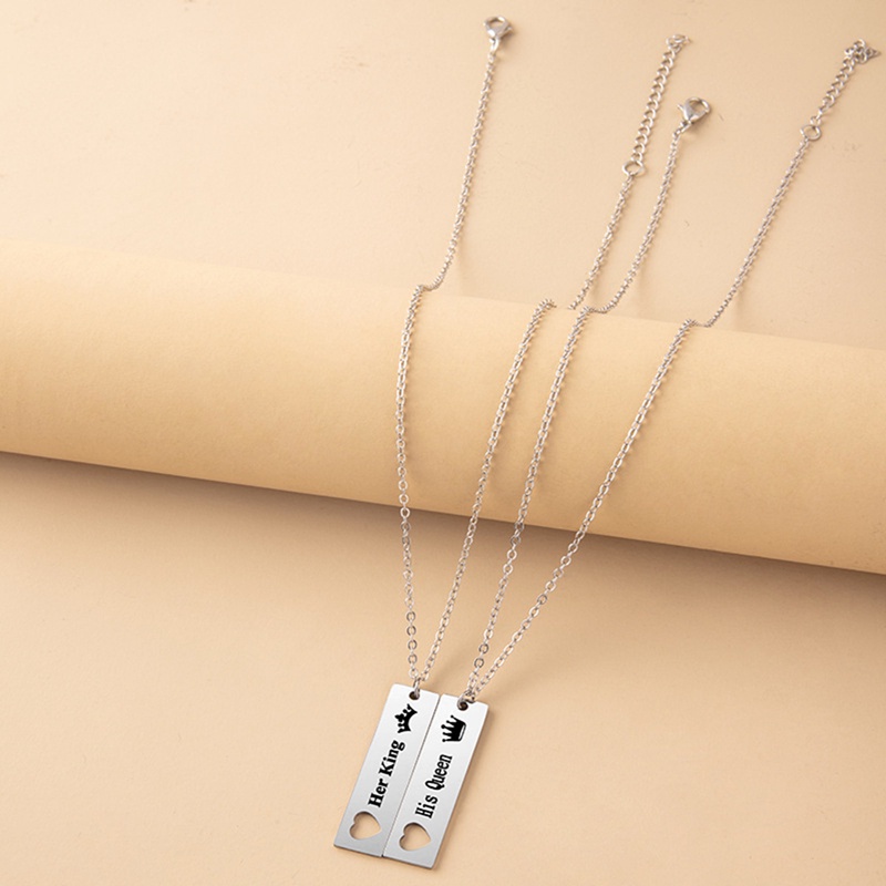 Kalung Pasangan Keren Hip Hop King Queen Stainless Steel Persegi Panjang Rantai Salib Hadiah Hari Valentine