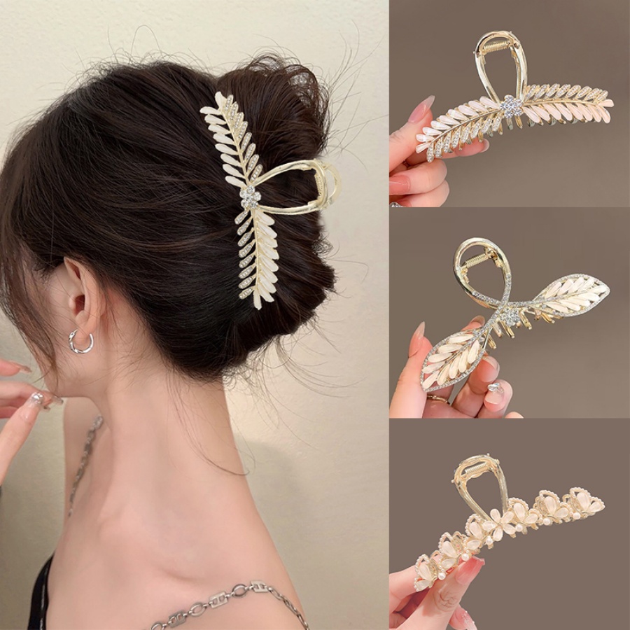 Korea Alloy Emas Kristal Bunga Rambut Klip Wanita Elegan Berlian Imitasi Ponytail Klip Aksesoris Rambut