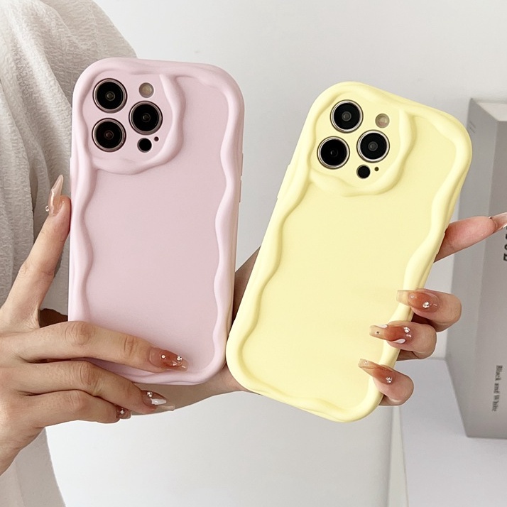 【Macaron Wave】So Pretty Yellow Skin Feel SoftCase IPhone 7 8 Plus X Xr XS Max IPhone 11 12 13 14 Pro Max Women's Fashion Camera Protect Phone Case Pink