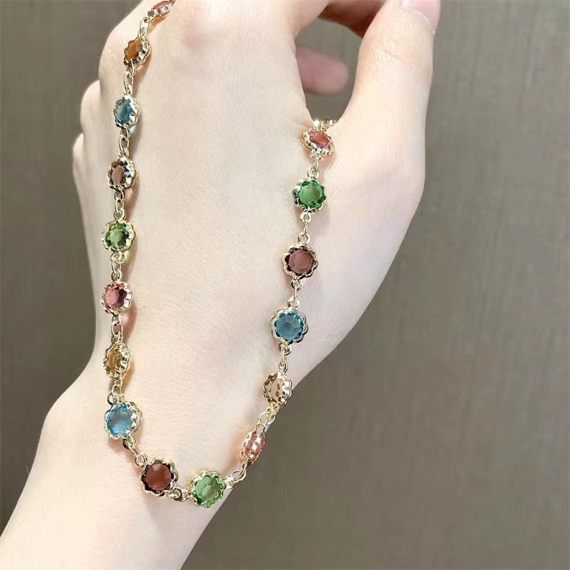 Kalung Zirkon Warna-Warni Permen Manis Segar Kecil Warna Warni Perempuan Jepang Korea Selatan Gaya Baru Lembut Klavikula Rantai Influencer Necklace