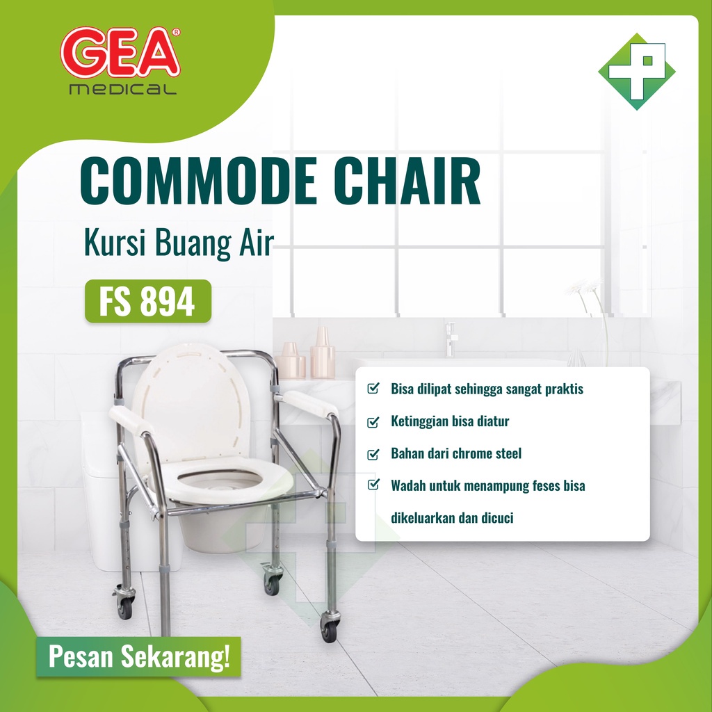 Commode Chair Dengan Roda GEA FS 696 / Kursi Buang Air GEA