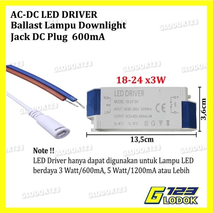 LED Driver Power Supply Downlight 8-12 12-18 18-24 x 3Watt DC Plug