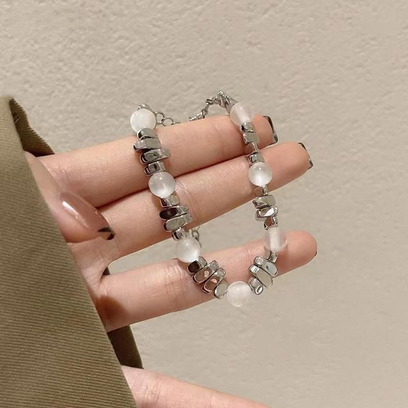 Moonstone Patah Jahitan Perak Gelang Perempuan2023Gaya Baru ins Trendi Niche Ringan Mewah High-End Desain Gelang Rantai