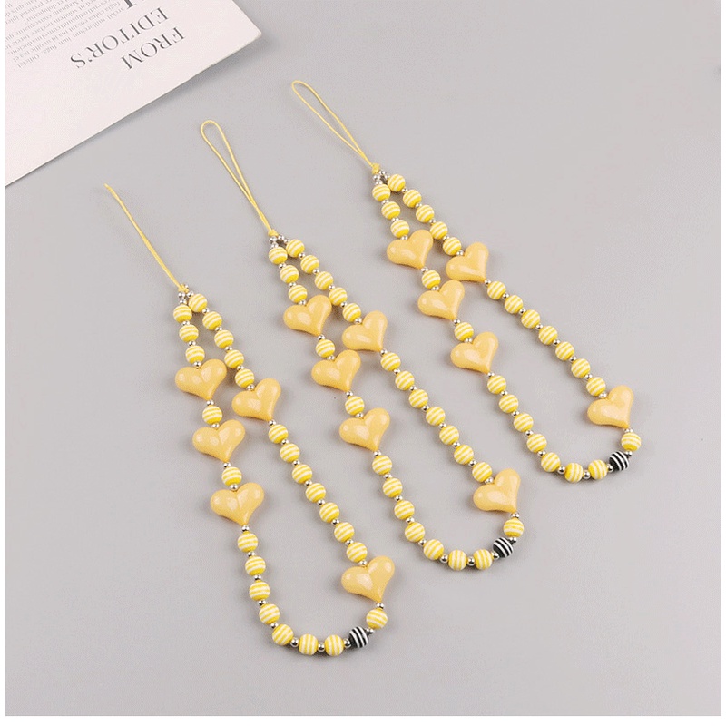 Manik-manik Bulat Bergaris Kuning Handmade Universal Phone Strap Untuk iPhone Untuk Samsung Untuk OPPO Untuk VIVO Untuk Huawei Untuk Redmi Untuk Xiaomi Case DIY Gelang Rantai