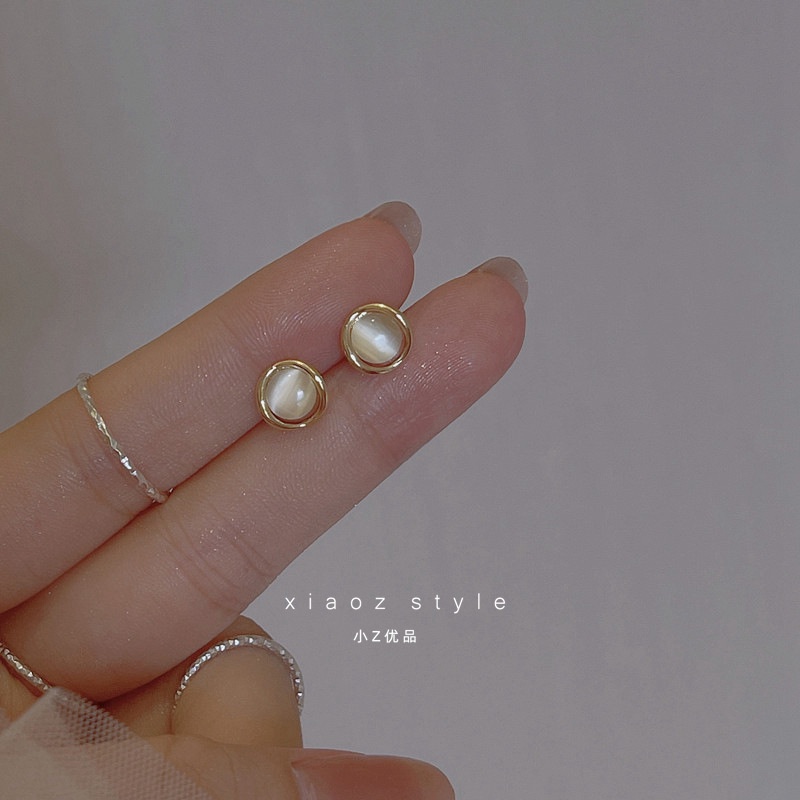 Giwang Telinga Batu Opal Wanita Korea Elegan Anting Mini Fashion925 Perak Pin Earrings Aksesoris Hadiah