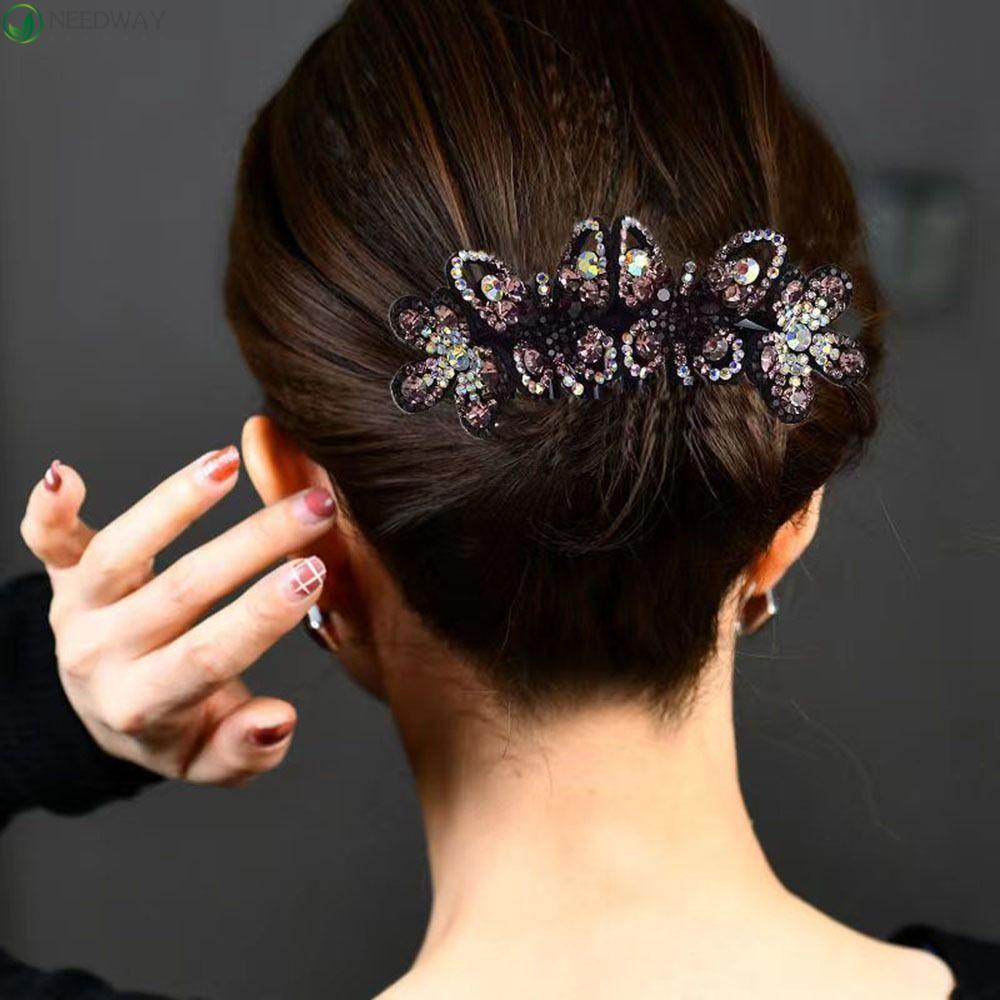 NEEDWAY Needway Sisir Rambut Kupu-Kupu Manis Hiasan Kepala Pengantin Bunga Aksesoris Rambut Pernikahan Hair Curler Diamond Untuk Wanita Gaya Korea Hair Clip