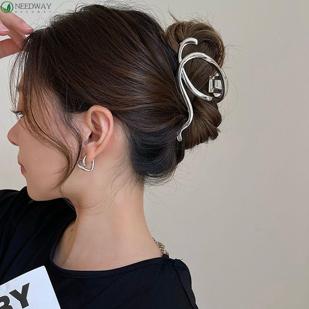 NEEDWAY Wanita Cakar Rambut Untuk Gadis Vintage Rambut Jepit Silang Temperamen Geometrik Ponytail Holder