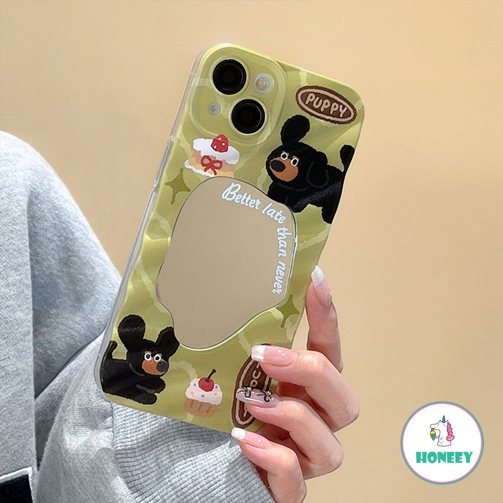 IPHONE Kartun Graffiti Indah Sosis Anjing Ponsel Case Kompatibel Untuk Iphone14 12 13 Pro Max Case Iphone11Cermin Makeup Anti-Drop Back Cover