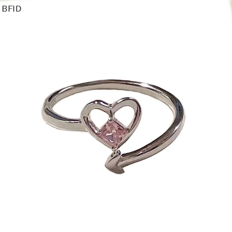 [BFID] Fashion Shiny Pink Rhinestone Heart Opening Couple Rings Vintage Kristal Adjustable Finger Ring Untuk Wanita Kekasih Perhiasan Hadiah [ID]