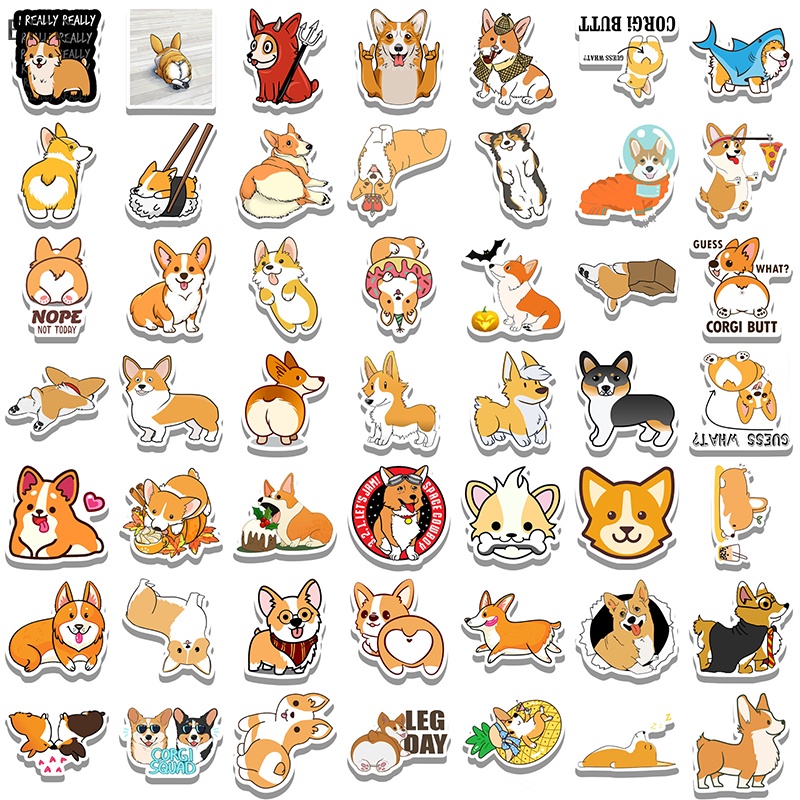 [BFID] 50 /100 Pcs Lucu Corgi Kawaii Hewan Stiker Ponsel Bagasi Skateboard Laptop Gitar Kartun Grafiti Tahan Air Stiker Stiker [ID]