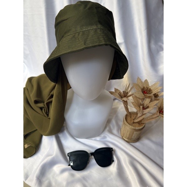New Style Trend pashmina topi bucket/hijab instan topi/hijab kekinian - army